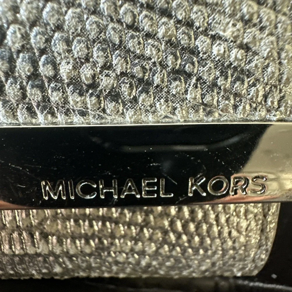 Michael Kors Tilda Flap Carryall Silver Python‎ Embossed Genuine Leather Wallet